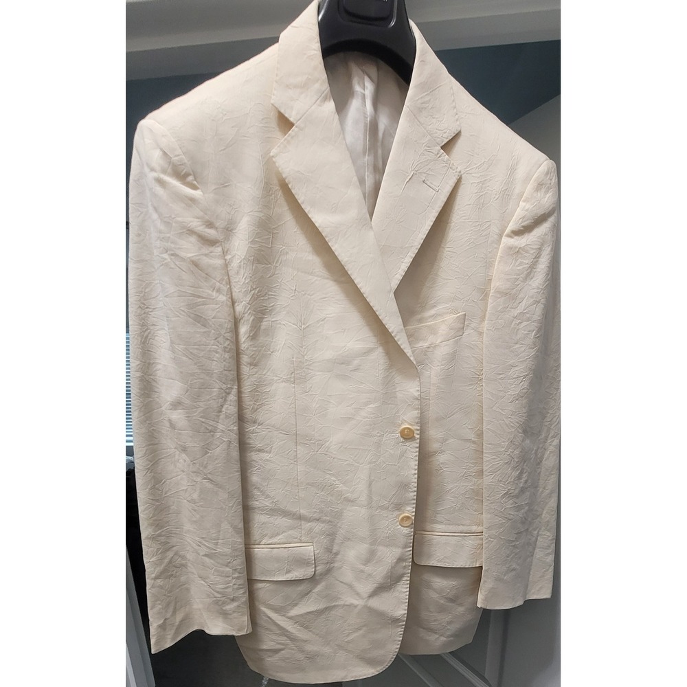 Pal Zileri Men's Cream Lightweight Crinkle Print Dinner Coat Size 56/46 Long
